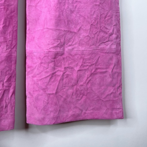 Zadig & Voltaire Pink Leather Pants Parfait Crinkled Suede Wide Leg Colorful XS - Picture 6 of 15